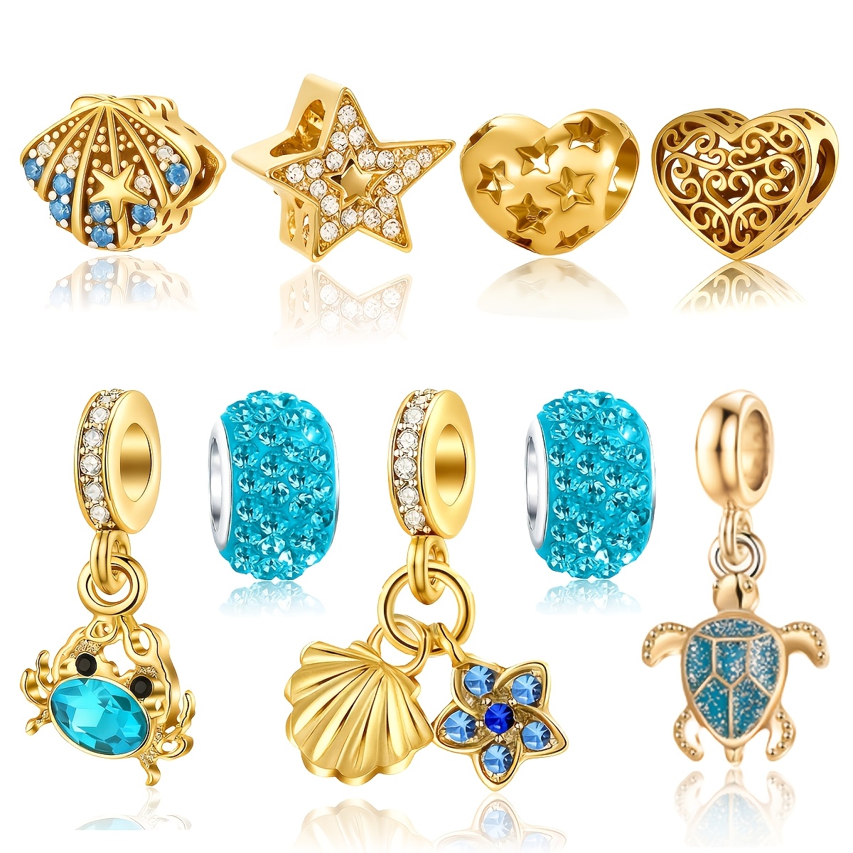 TEMU 9pcs Set, European And American , Fashionable, Exquisite, And Versatile, Featuring Star, Heart, Sea Turtle, Crab, And Beaded Polymer Clay