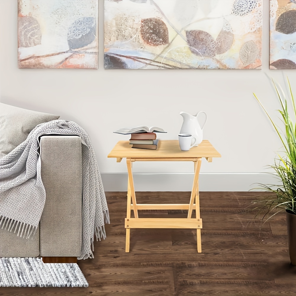 2 Piece Compact Solid Wood Folding Side Table Set Space Saving Portable