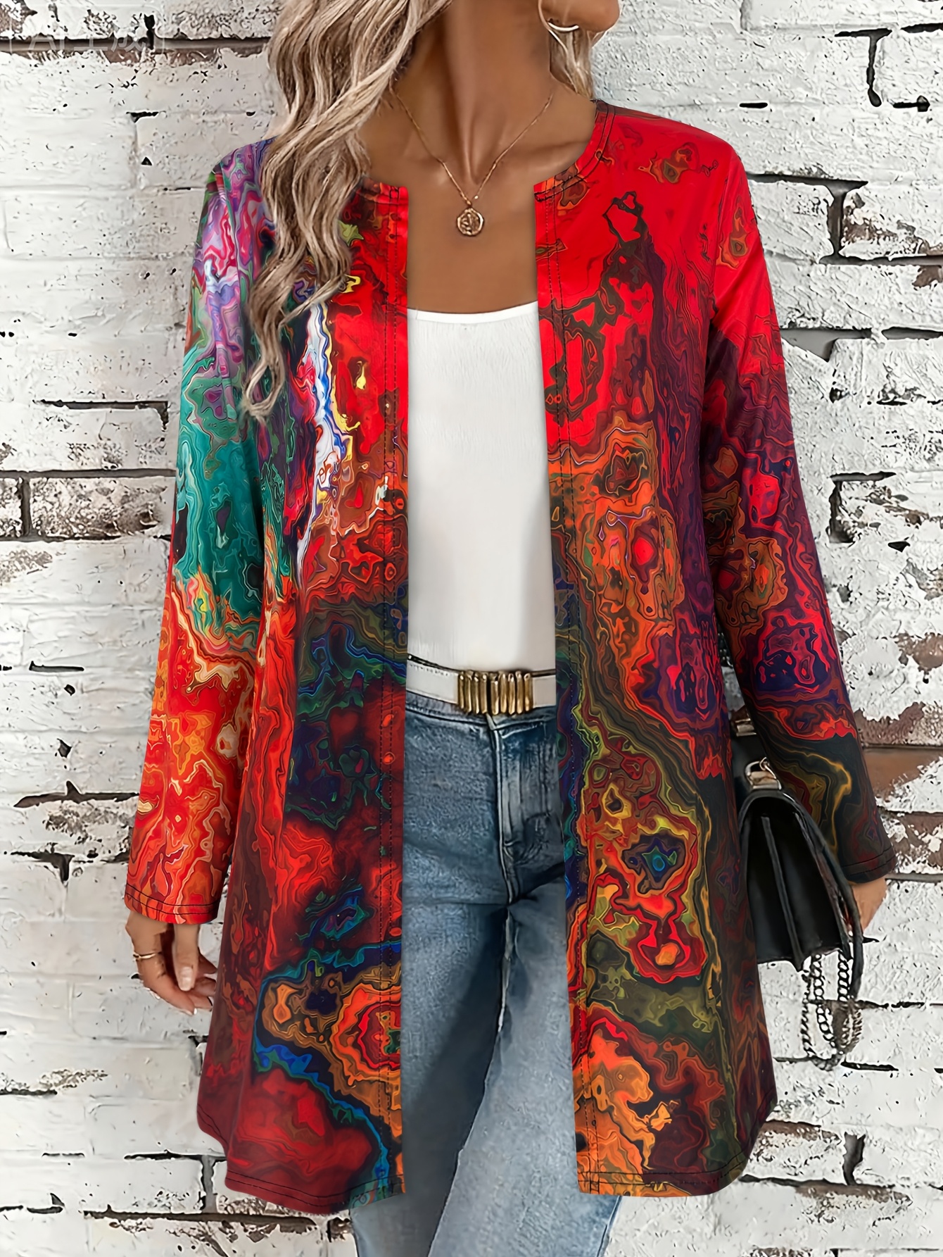 spring autumn new womens loose buttonless cardigan with multicolor   print lightweight breathable casual versatile long sleeve cardigan