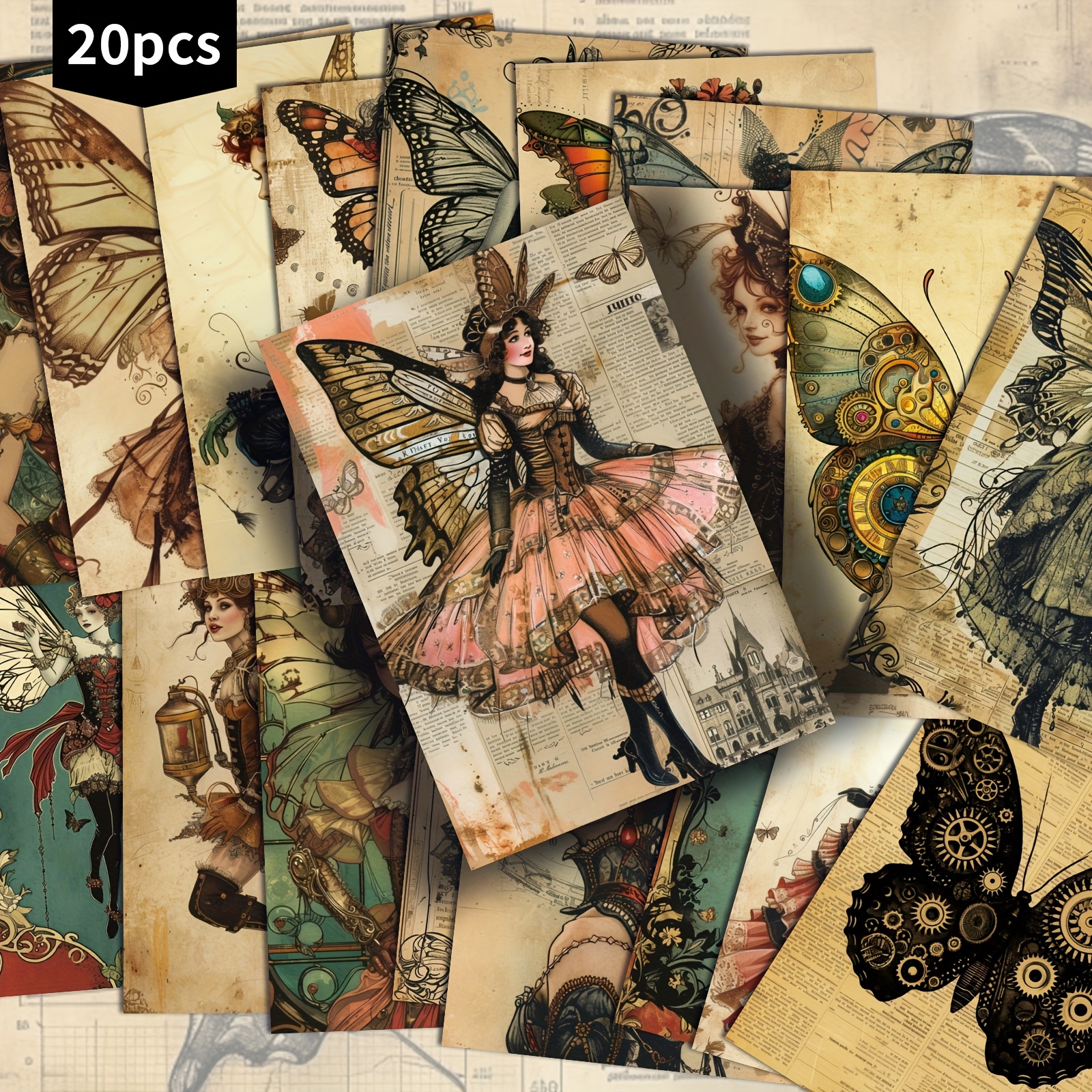 TEMU Set Of 20 Vintage Elf Steampunk Postcards - 4x6 Inches Retro Junk Journal Sheets, Pinup Artwork, Collectible Decorative Cards For Scrapbooking