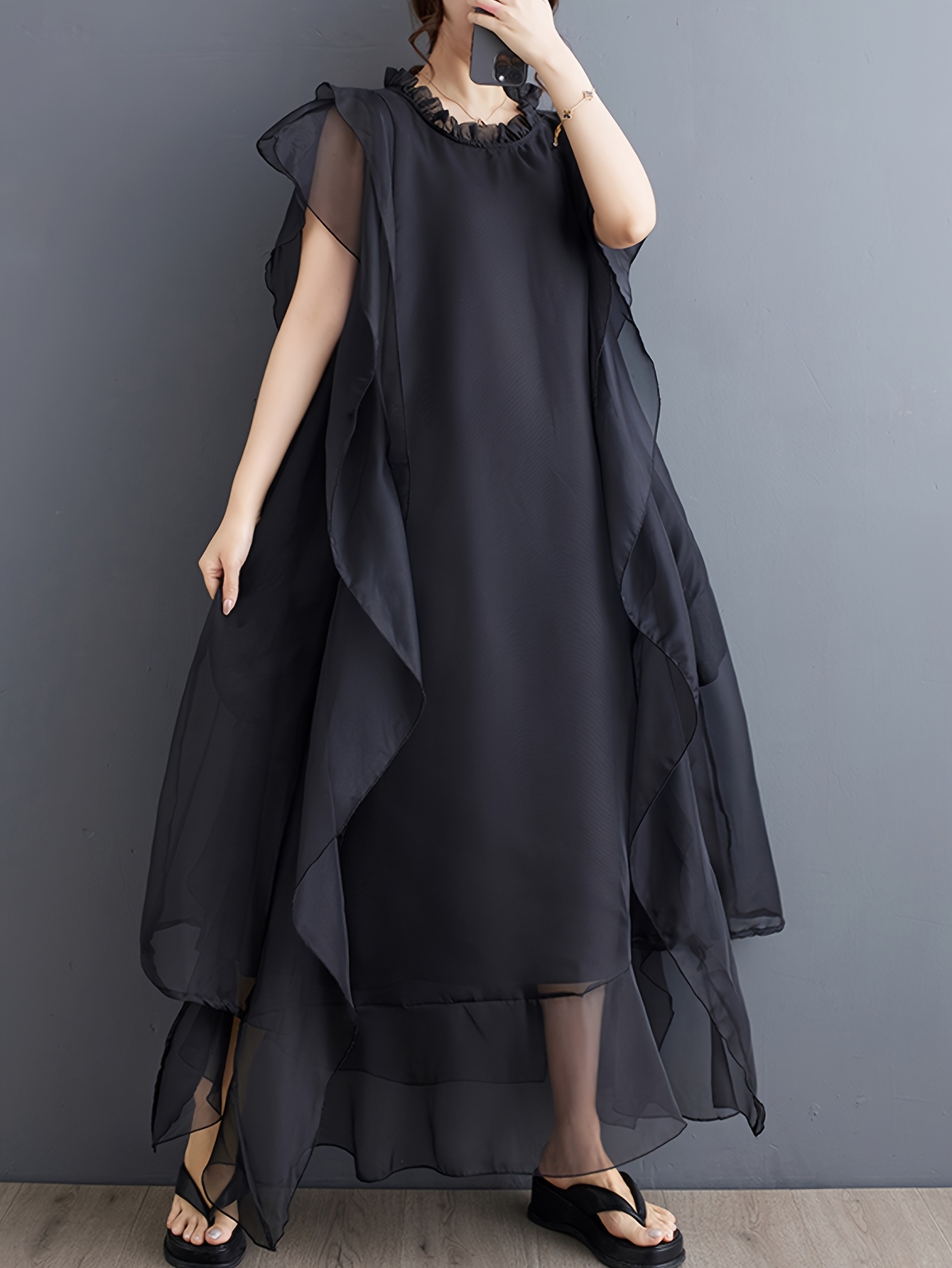 organsa mesh ruffled dress Elegant Layered Ruffle Mesh Dress For Women