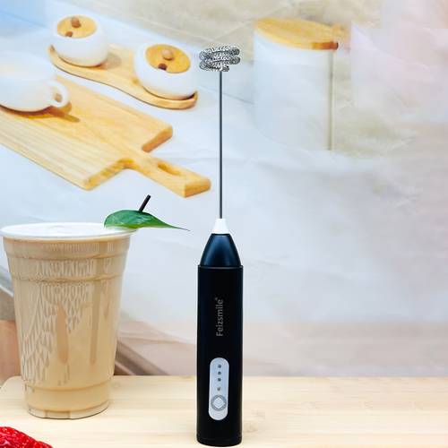 electric milk frother handheld usb rechargeable coffee frother with stainless whisks adjustable foam maker for cappuccino hot chocolate matcha egg