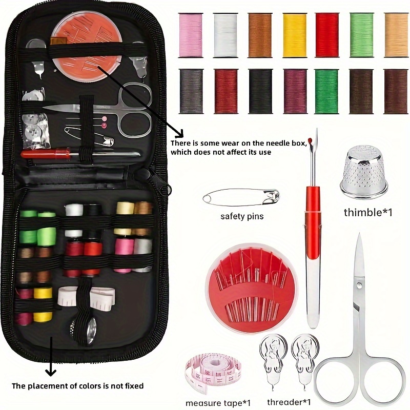 

Kit de couture sur toile, 27 pièces avec fil à 12 couleurs, aiguilles, outils de réparation - Portable, zippé, aux taches, léger pour , , les réparations d' en voyage