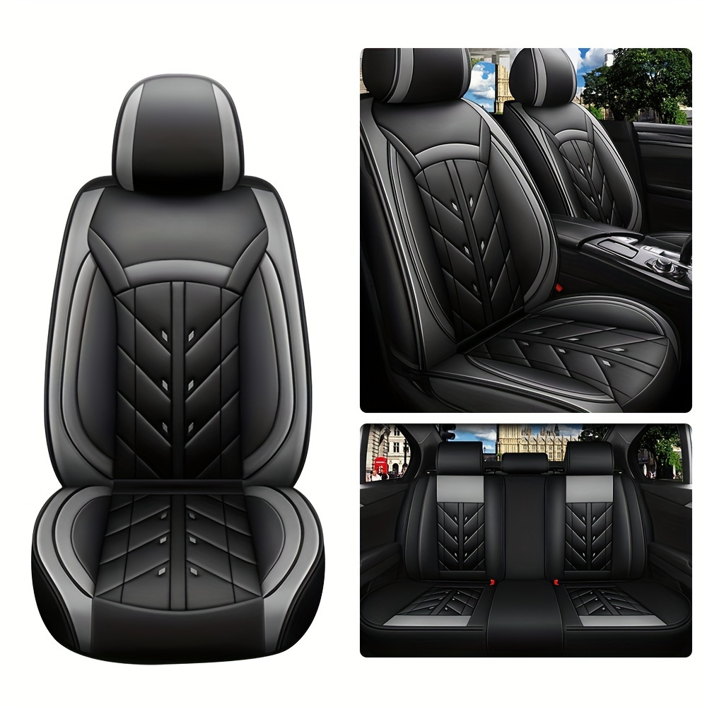 TEMU Full Set Universal 5-seats Leather Car Seat Covers Front Rear Protector Waterproof Cushion