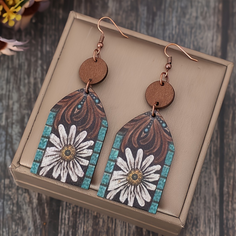 

Vintage Western-style Wooden Drop Earrings With Iron Studs, Boho Chic Design, Suitable For Everyday And Party Wear