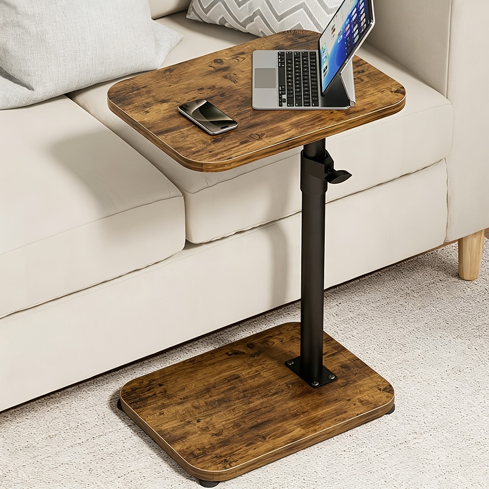 C Shaped End Table For Couch Sofa, Height Adjustable Tv Tray For Small Spaces, Livingroom Bedroom College Dorm Hospital, Brown