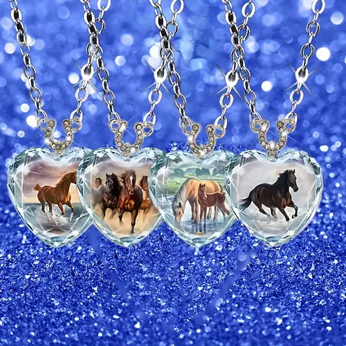 Personalised Horse Necklace Pendant - Crystal Angel Wings, Silver Tone, Gift For Girls & Horse Riders