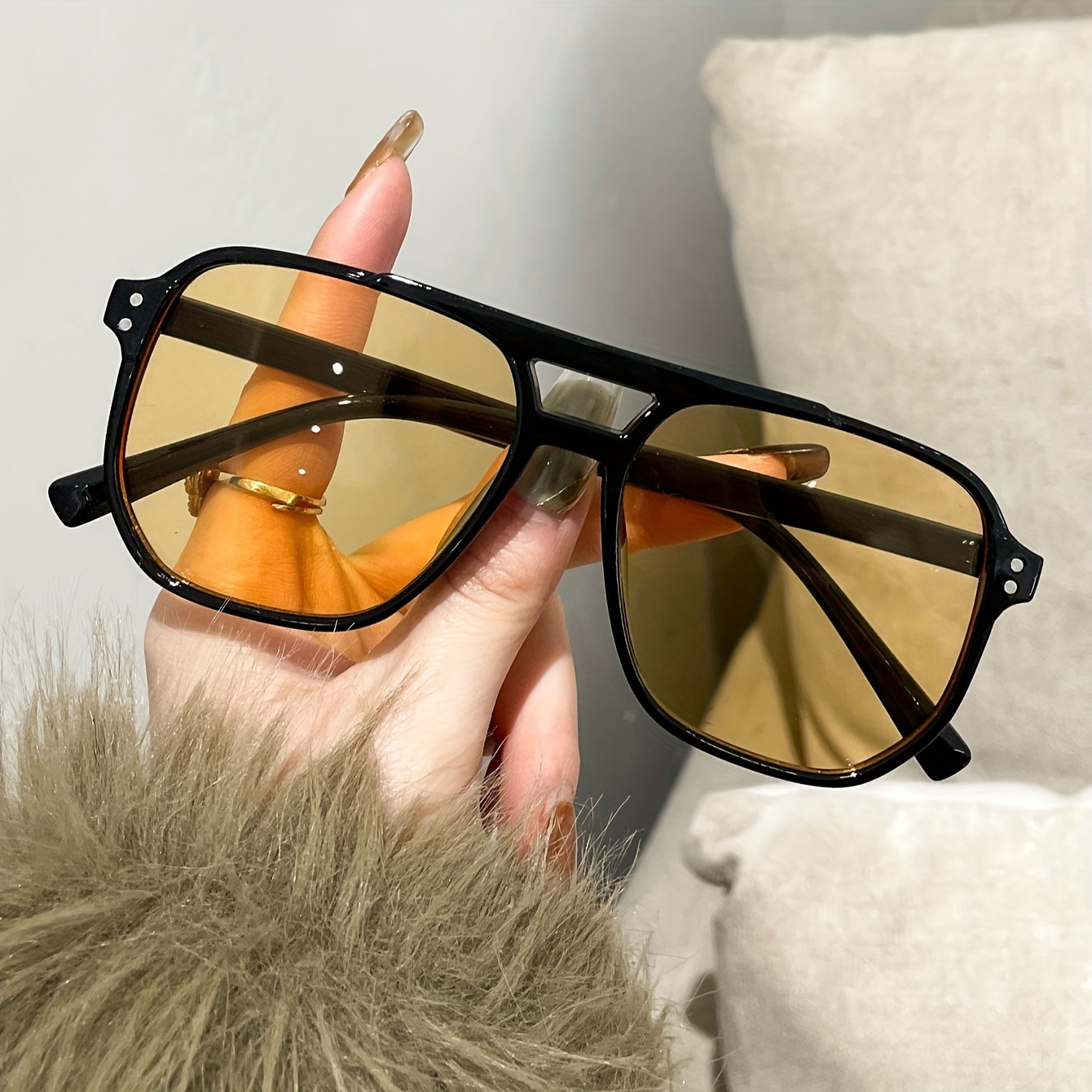 Large Frame Double Bridge, Men's Trendy Clear Frame Glasses, Women's Rivet Fashion Glasses, Trendy Frame Double Bridge Glasses, Ins-style Women's Influencer, Men's, Women's