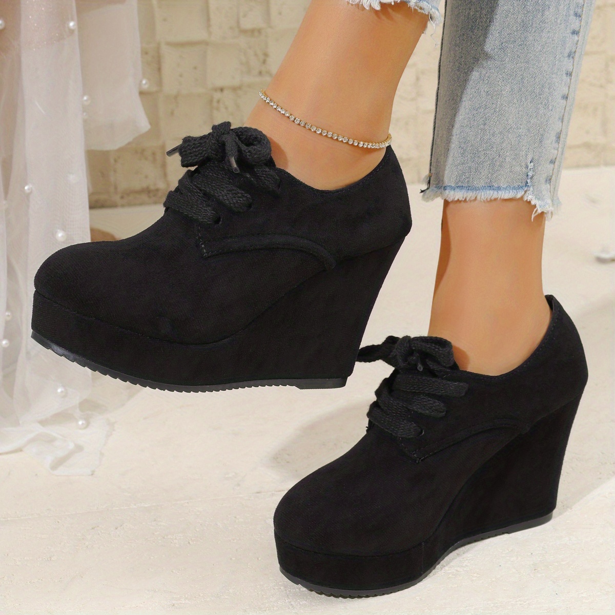 black wedge heel sold on Temu United States