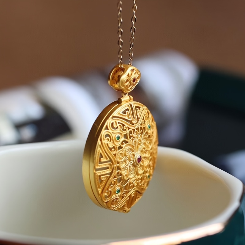 

Retro Openable Box Stone Pendant Necklace For Women And Girls Elegant Trendy Lucky Jewelry