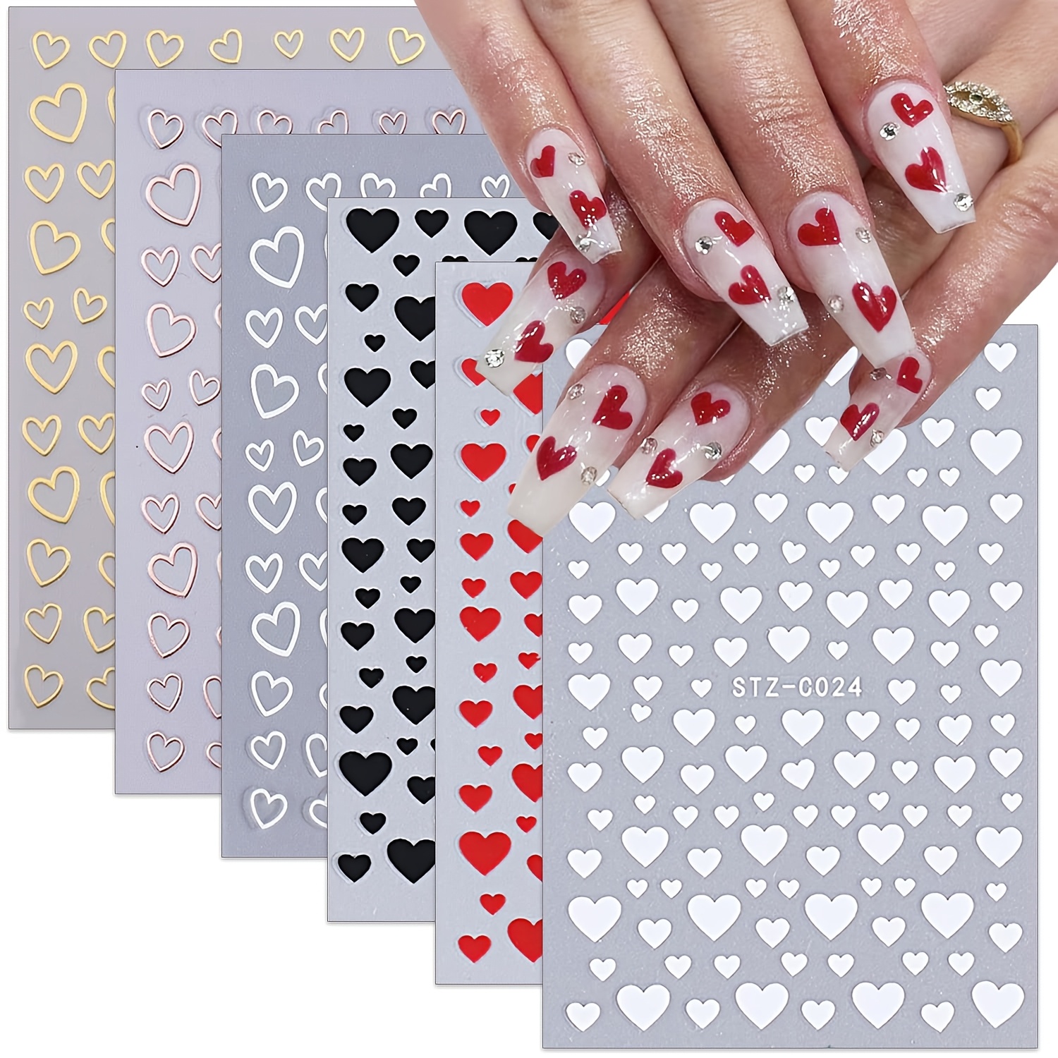 6pcs Valentine's Day Nail Stickers 3d Heart Nail Art Stickers, Heart Nail Stickers, Valentine's Day Female Acrylic Nail Decoration Diy Nail Supplies