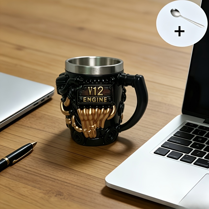 Image of Coffee Mug - With Handle, And Golden Retro Design, Perfect For Holiday Gifts, Vintage Style, Durable Construction, Mechanic Gift, Present 22