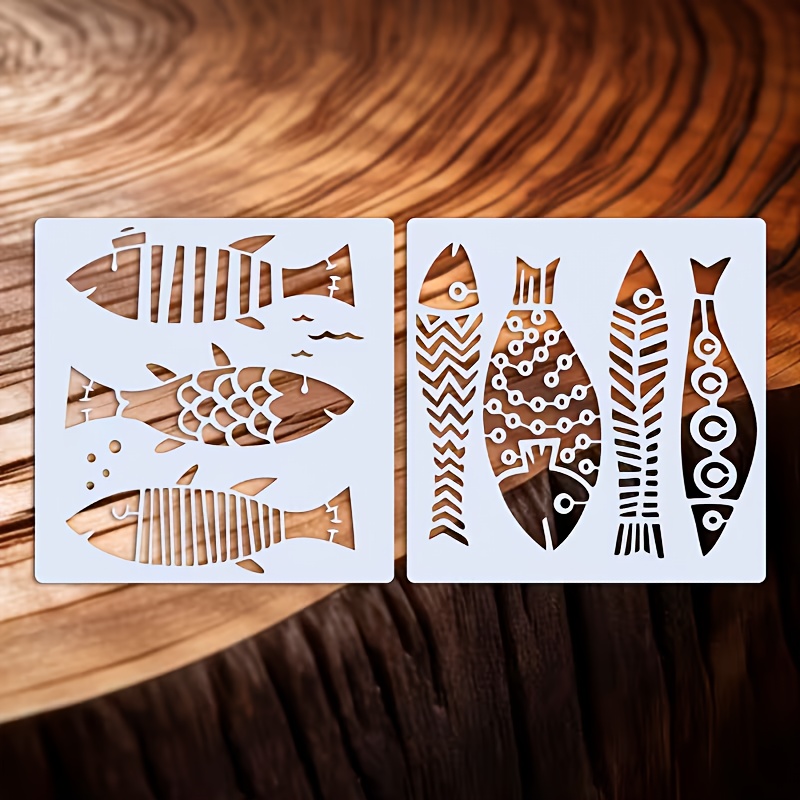 E-shop 2 Stencil-Schablonen mit Stammes-Fischmuster | 7,9x7,9 Zoll wiederverwendbare Mal-Schablone, geeignet für auf Leinwand, Kunststoff, Keramik,