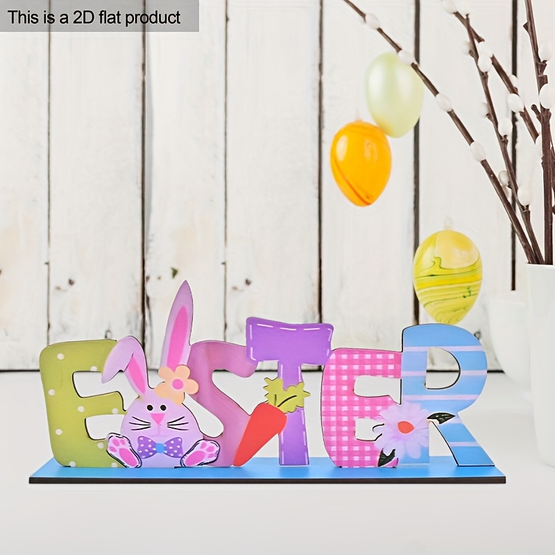 

2d Flat 1pc Spring Easter Bow Rabbit Carrot Wood Stitching Anniversary Gift For Lovers Wooden Decor Sign Room Table Outdoor Garden Theme Party Decorations Supplies Art Craft Ornament