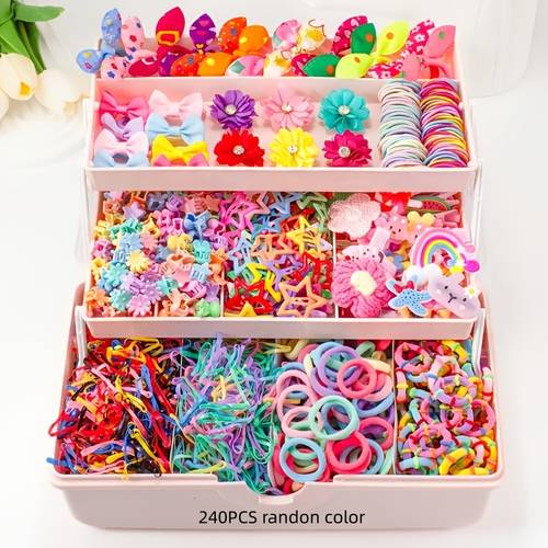 240pcs random colors cute cartoon multi color hair accessory set including cartoon hair clips flower clips hair ties elastic bands hair ropes and headbands suitable for and women for daily school use birthday parties