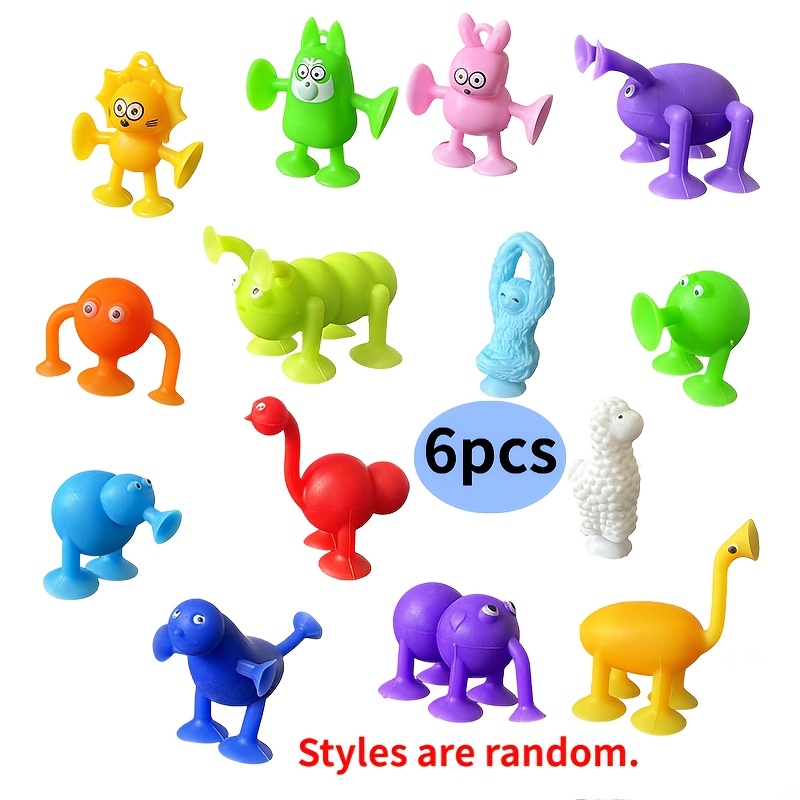 TEMU 6pcs/Style Aléatoire Ventouse Cartoon Jouets Animaux, Tri , Empilage, Jouets , Jouets d'Apprentissage Sensoriel de la Motricité Fine, Cadeaux de