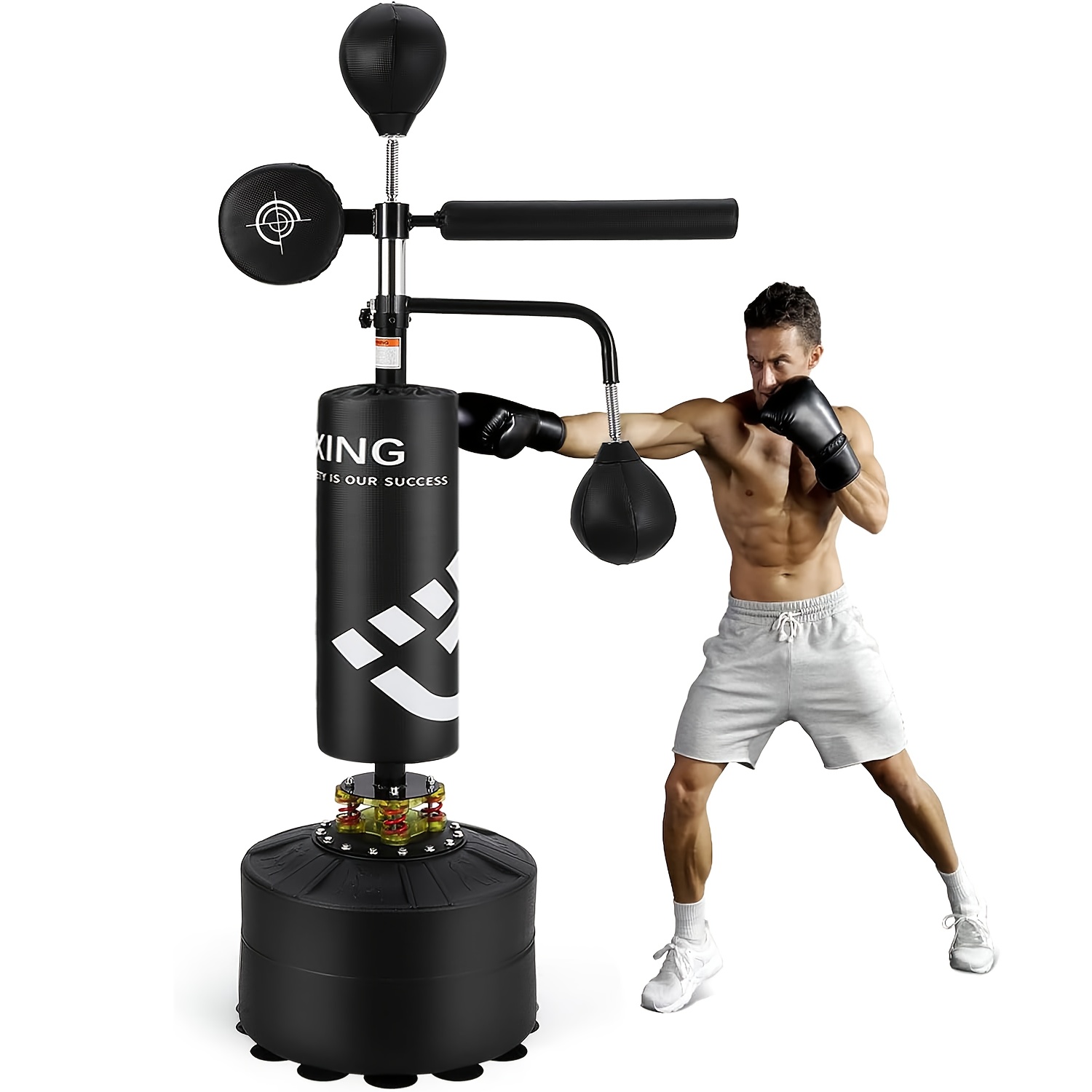 5 in 1 freestanding punching bag designed for adults and teens featuring a heavy boxing bag relaxation bar speed bag hitting   and adjustable height for kickboxing