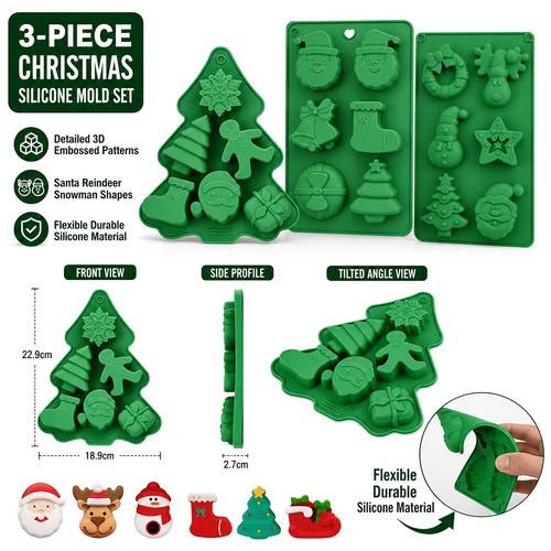 3pcs christmas silicone resin molds set santa snowman reindeer gingerbread for man shapes non release silicone molds for epoxy resin soap candle diy christmas ornaments keychains holiday craft supplies
