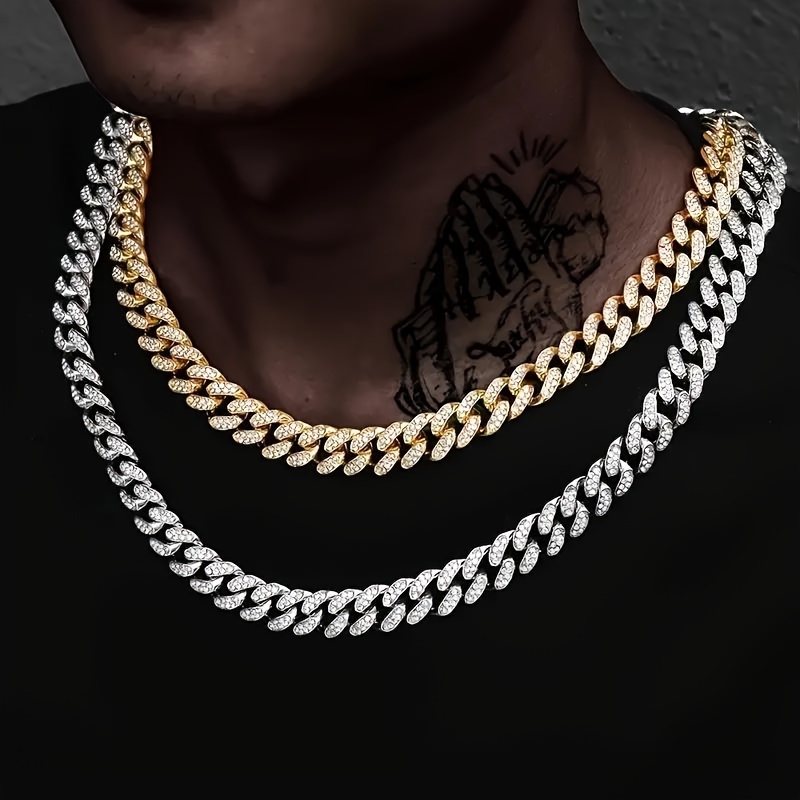 

Luxurious Hip Hop Rhinestone Cuban Chain Necklace - Elegant & For Parties, Weddings | Jewelry