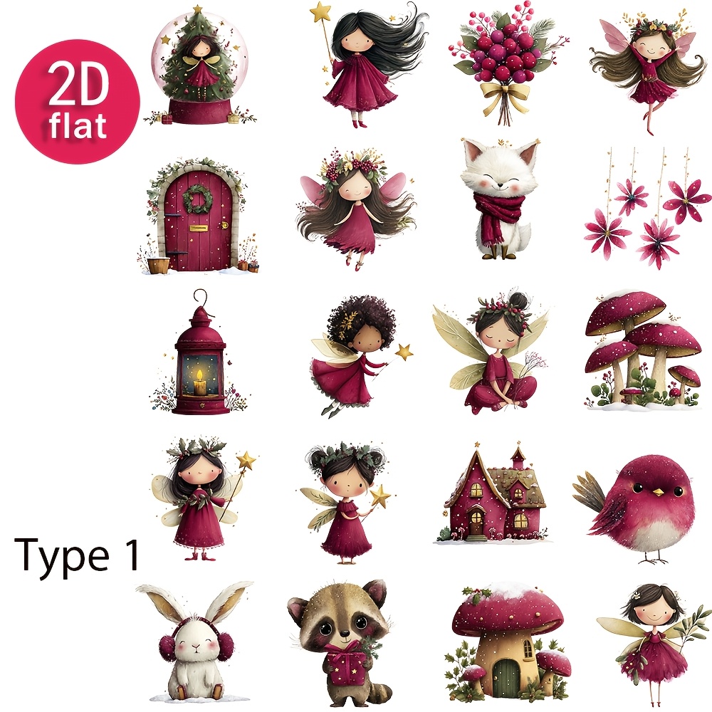 Image of 2d Flat 1-pack Vintage Elf Journal Stickers For Diy Scrapbooking, Diary, Photo Album, Photo, Stationery, Materials, And Decoration, 2d Flat