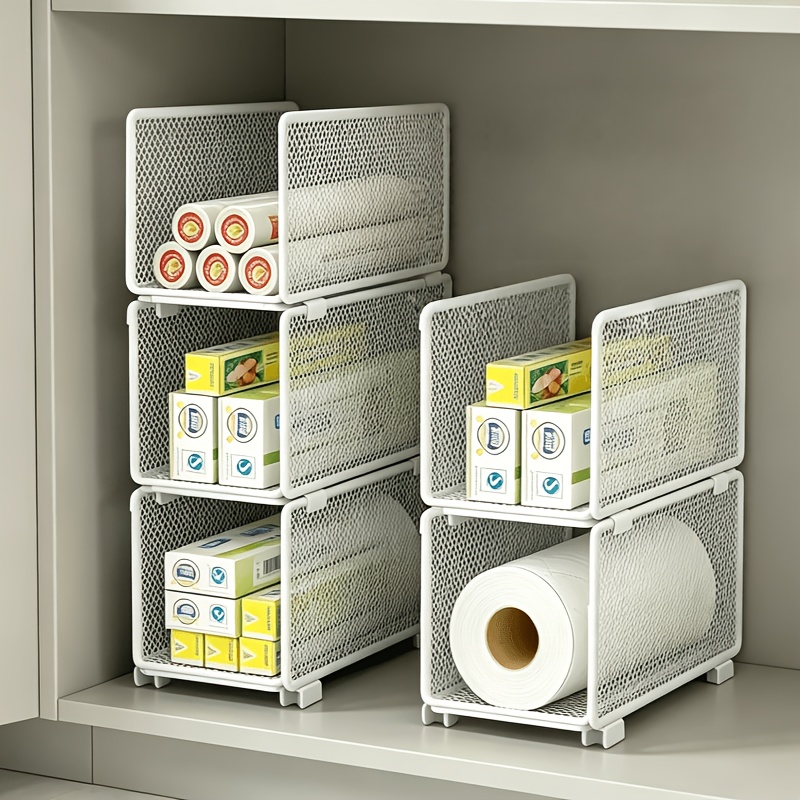 3pcs Stackable Kitchen Storage Baskets, Mesh Tiered Shelves
