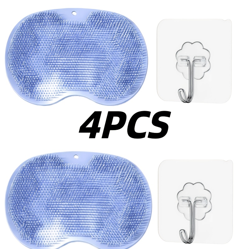 TEMU 4pcs Set Includes 2 Bath Brushes + 2 Free Hooks - Wall-mounted Non-slip Suction Cup - Suitable For Shower, Bathroom, Exfoliation, Removal -