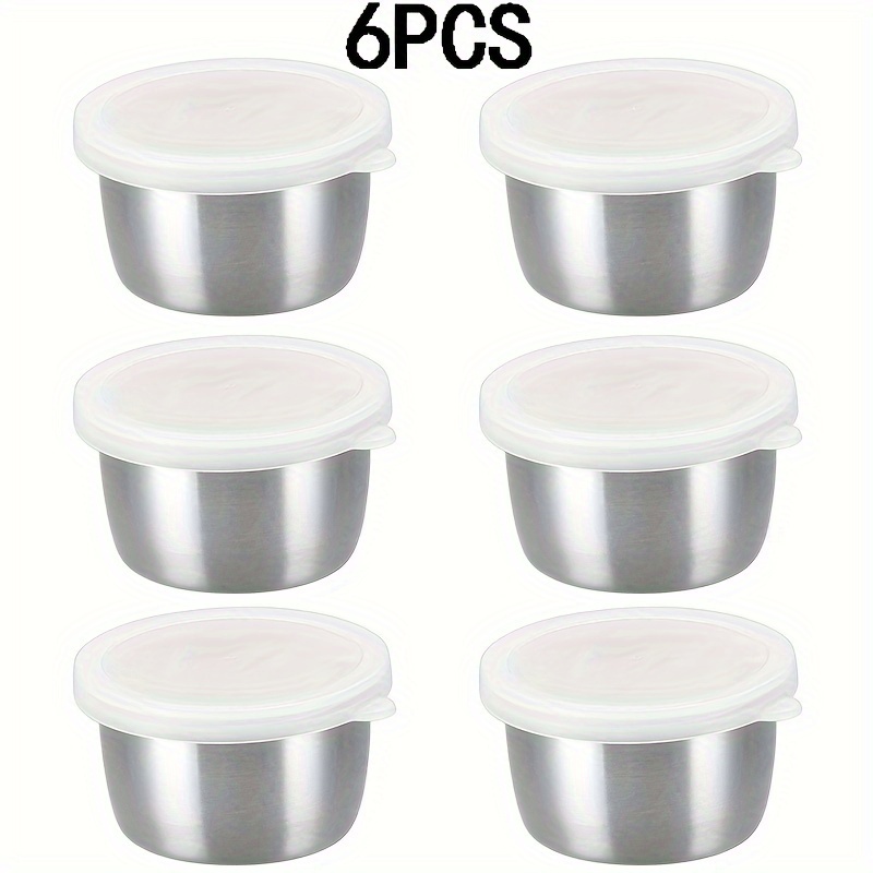 TEMU 2/4/6pcs 304 Stainless Steel Salad Dressing Container - 1.6oz Portable Sauce Cup With Leakproof Clear Lid, Reusable Seasoning Jar For