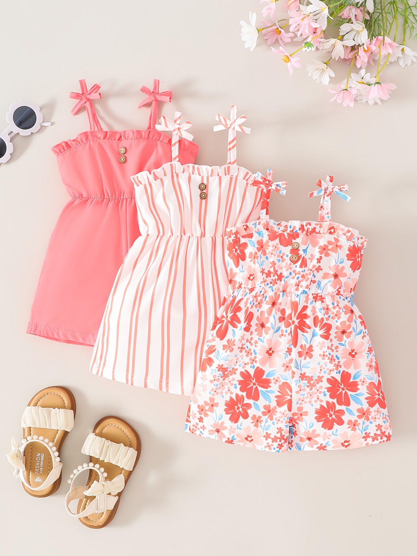 summer 0 3y baby girl three piece set onesie countryside   sleeveless casual and fashionable suitable for outdoor travel and daily wear   outdoor