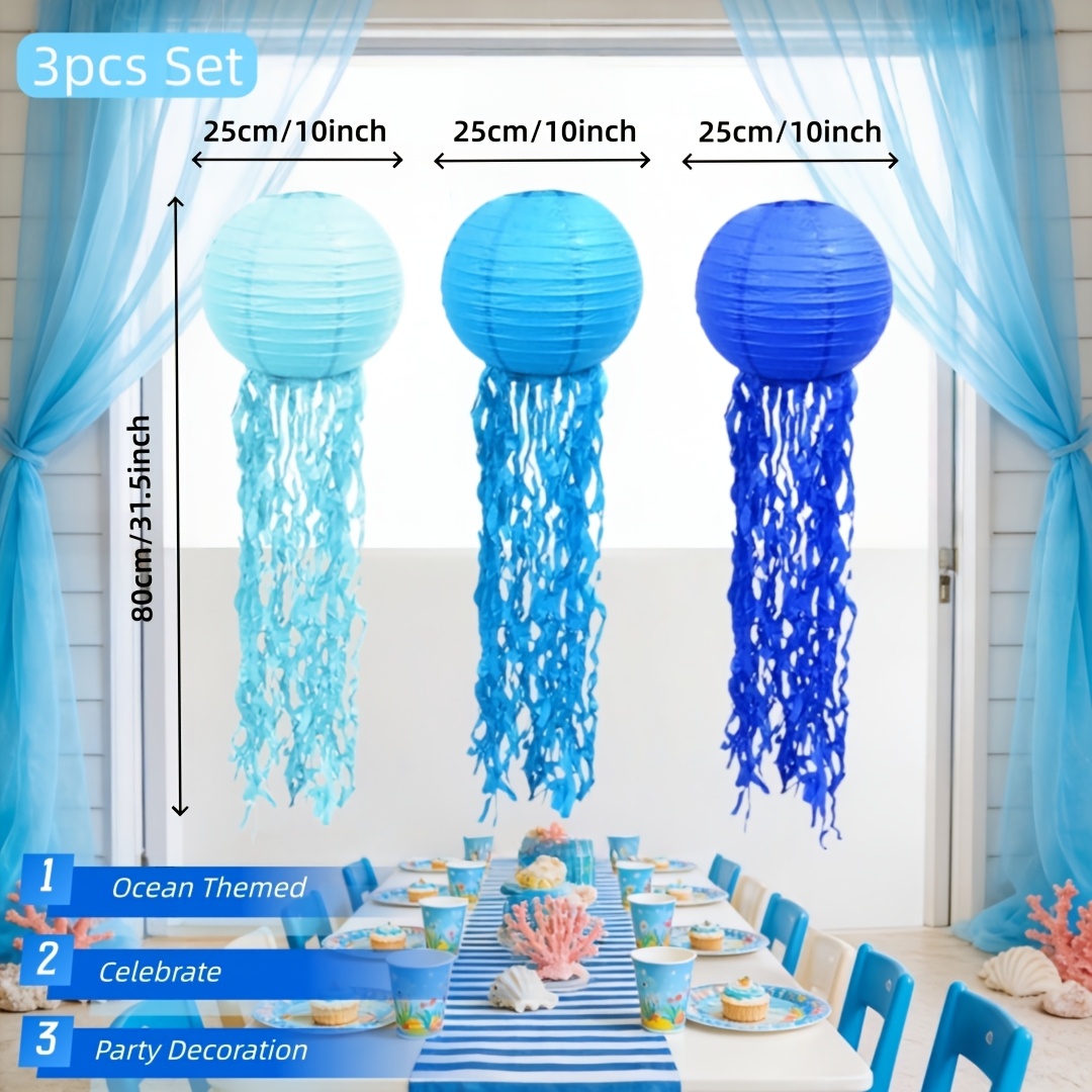 Image of Jellyfish Decoration 3pcs Set, Ocean Theme, Jellyfish Lantern, Holiday Decoration, Back-to-, Party Celebration, Birthday, Room Decor