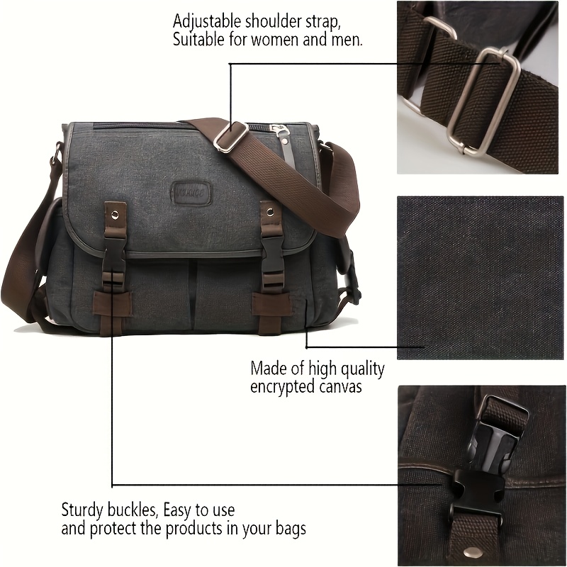 Image of Large Vintage Book Bag Compatible For Laptop - Adjustable Crossbody Bag Suitable For , Bookbag With Closure, School,, Travel, Casual & ()