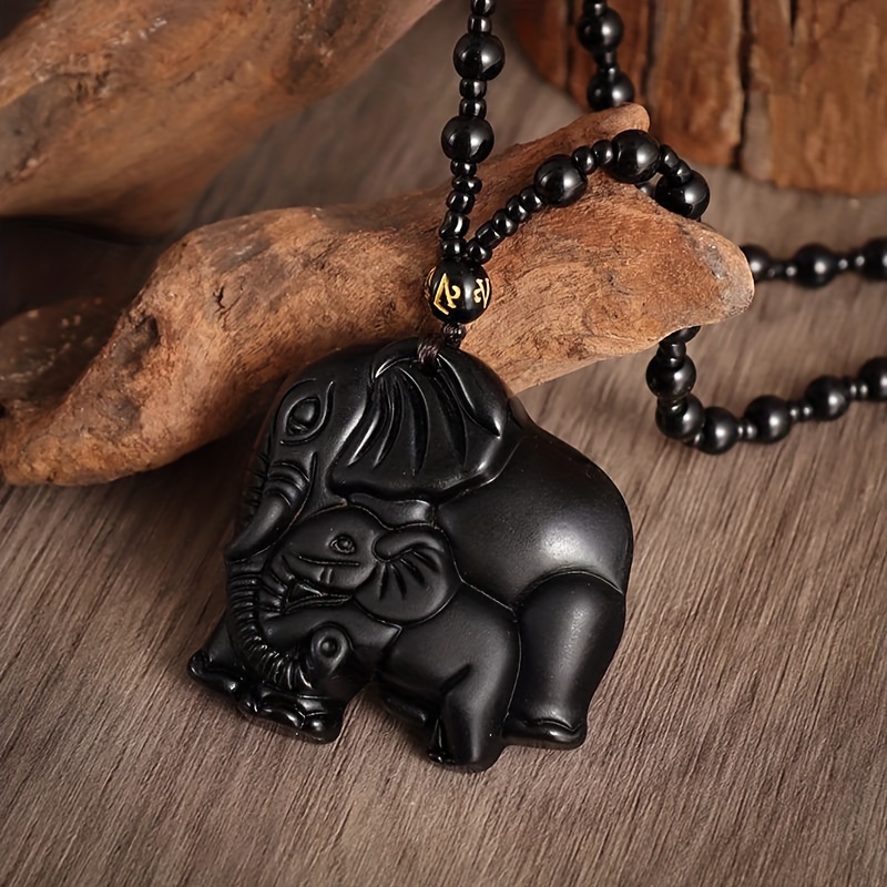 

Hand Carved Black Stone Elephant Pendant Necklace For Men Women Fashion Casual Street Accessories Jewelry Gifts For Friends