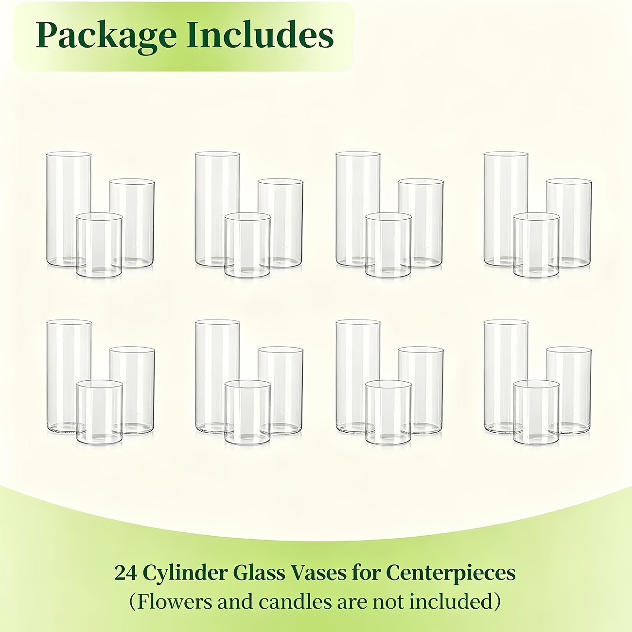 TEMU Lot de 24 vases cylindriques en verre pour centres de table, ensemble de vases cylindriques en verre transparent de 4"/6"/8" de hauteur,