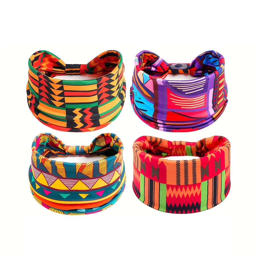 TEMU Set da 4 pezzi per donna con stampa boh矇mien colorata, fascia per capelli assorbente e traspirante, fascia per capelli elasticizzata, accessori