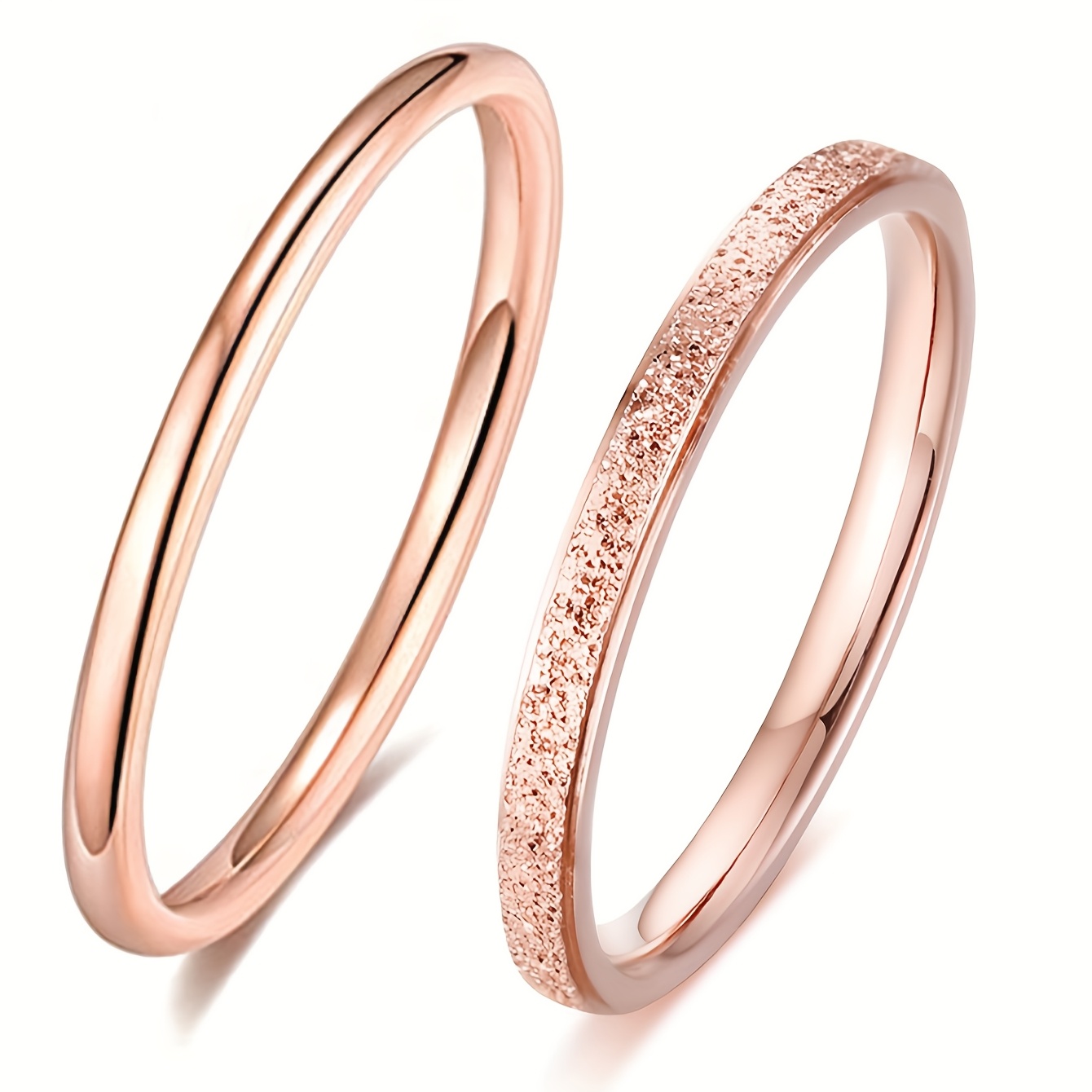 Image of 2pcs Set, Minimalist Style, Stainless Steel, Golden, Men's Ring, Women's Ring, Couple's Wedding Bands