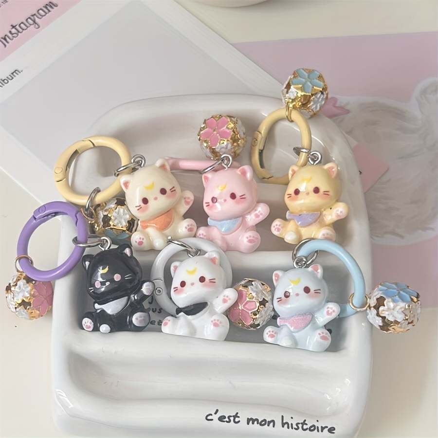 6pcs set   dimensional cat cartoon bell keychain student backpack cute pendant bag additions best friend gift