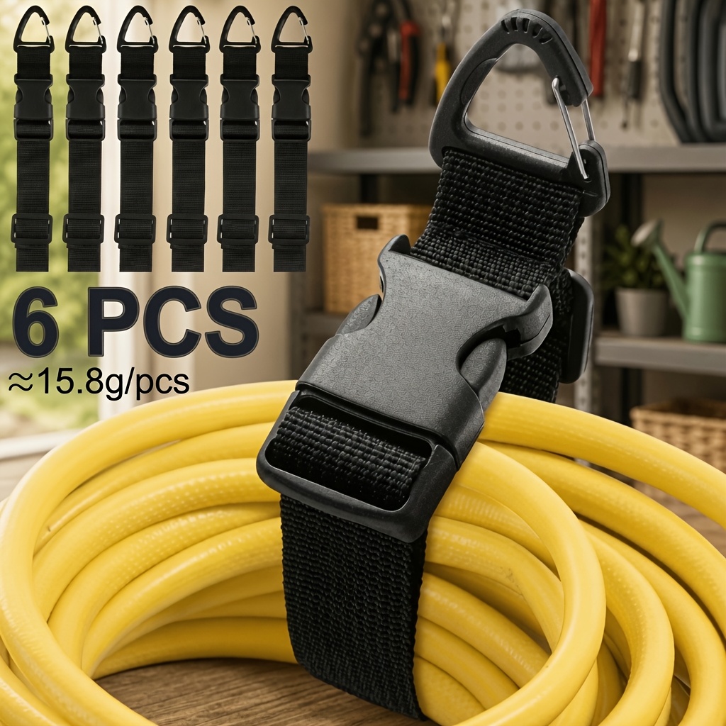 TEMU 6pcs Heavy-duty Adjustable Extension Cord Organizers With Tri-axis Buckle Lock - Black Durable Polypropylene Cable Holders - Suitable For Studio