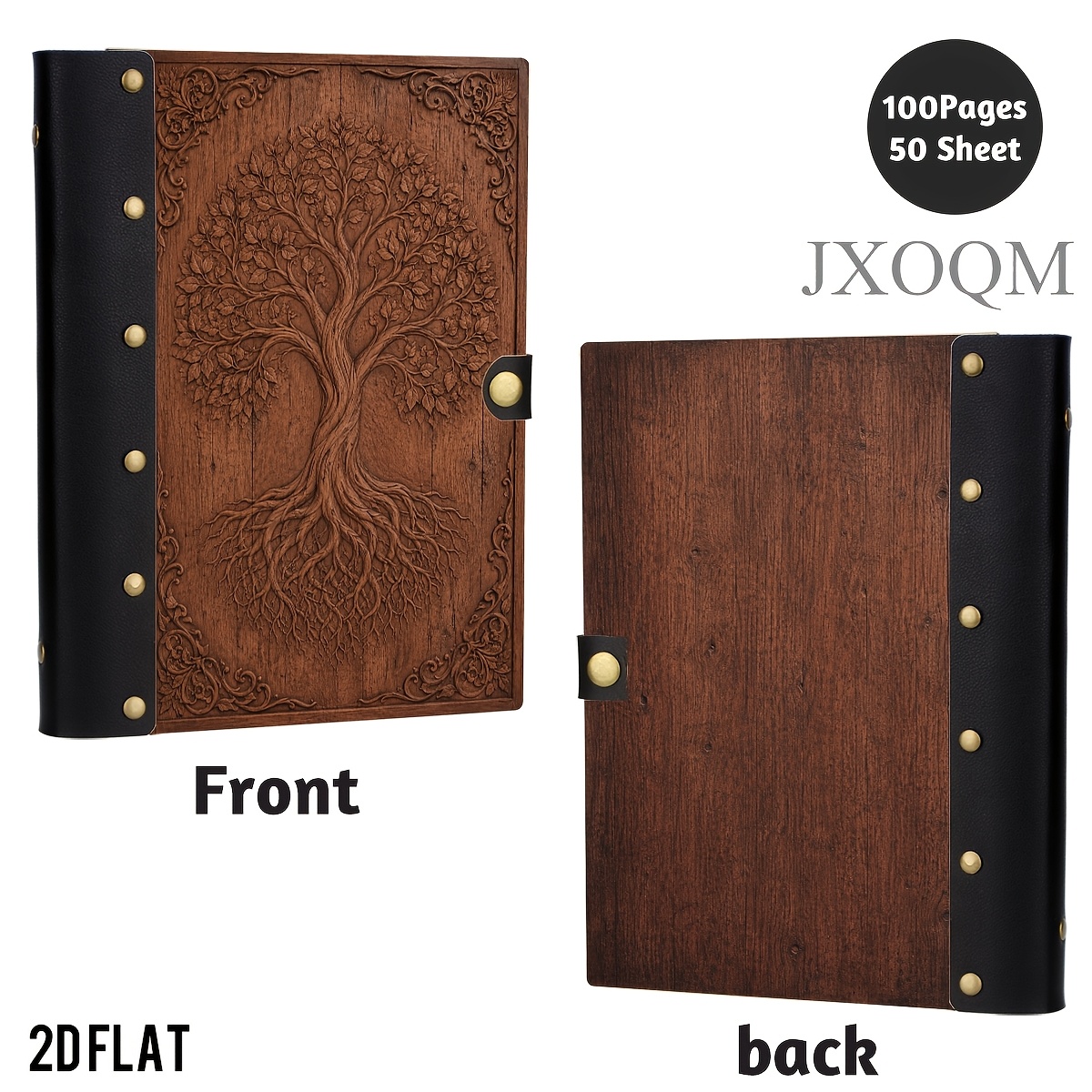 TEMU 2d Flat, 1pc Of Leather Binder Notebook, 100 Pages Refillable Loose Leaf, Metal Rivets, Premium Eye-friendly , Log, , 2d Flat