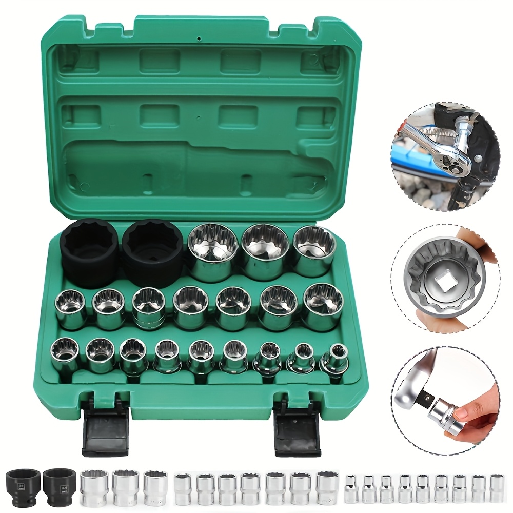 21pcs 1/2'' Set 12 Points Gear Lock Socket Wrench Set 8-36mm