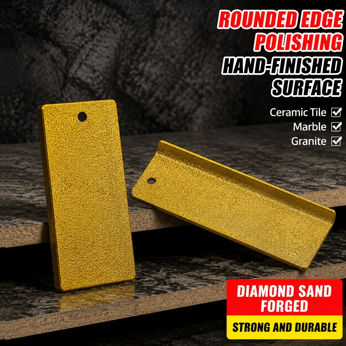 TEMU 1pc Diamond Hand Polishing Pad, Arc-shaped Diamond Sand Abrasive Hand Sanding Plate, Ergonomic Non-slip Grip Edge Trimming Tool For