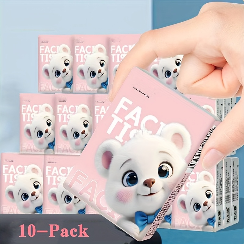 Image of 10-pack Soft Absorbent Pocket Tissues - 6 Sheets Each, Portable Travel Facial Tissues, Individual Sheet Form, Hygienic Handkerchiefs For Cleaning
