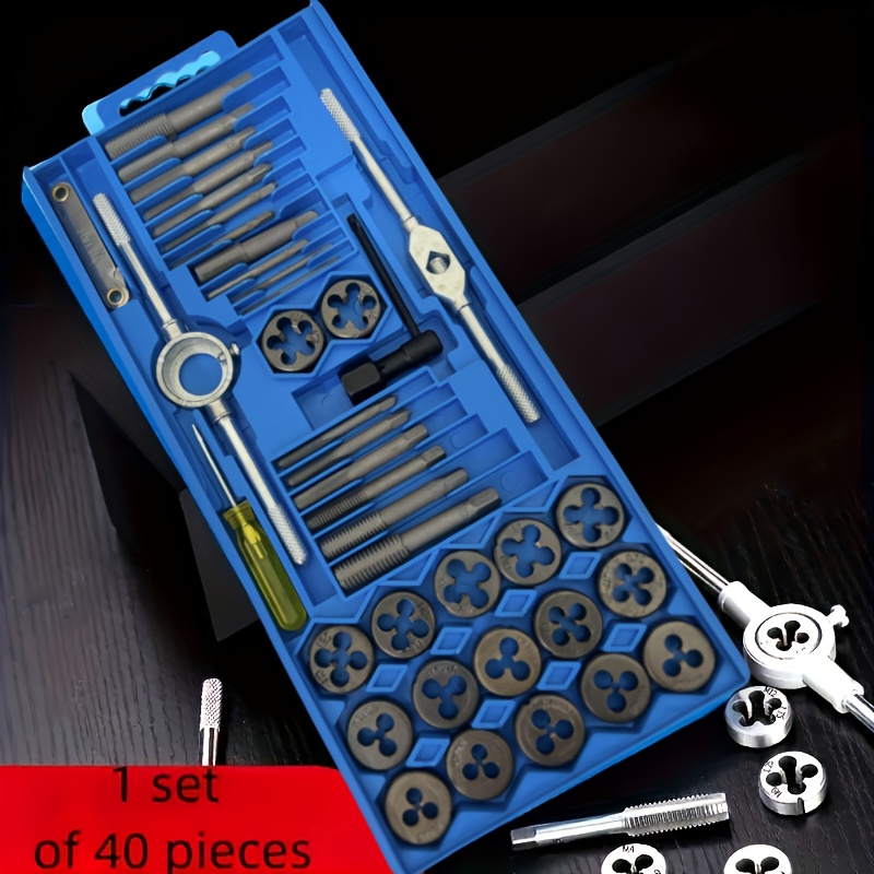 Juego de machuelos y terrajas métricas ProMaster, 40 piezas, acero aleado M3-M12, kit de roscado metálico duradero de alta dureza con llaves, herramientas esenciales de bricolaje
