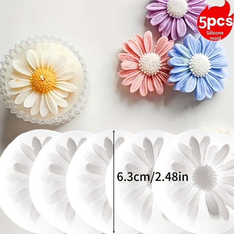 TEMU 5pcs Resin Mold Set, 3d Daisy Silicone Soap Mold - Diy Mold For Handmade Scented Candles, Resin Crafts, Clay, Stones, Home Decor - Valentine's