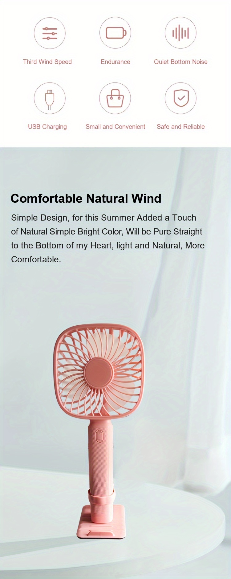 anyazhineng usb rechargeable handheld mini portable fan with 3 adjustable     button control indoor outdoor use cord included   plastic floor fan design for   camping details 1