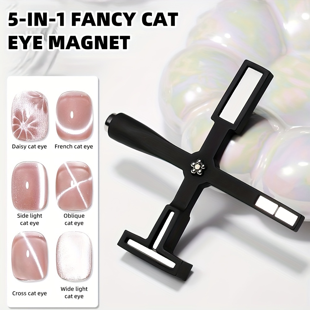 

5-in-1 Fancy Cat Eye Magnet Black Cross-shaped Strong Magnet, Multi-functional Cat Eye Nail Polish Glue Iron Stone Nail Art Tool