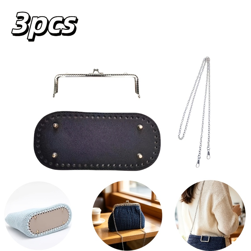 TEMU Kit per di borse fatte a , 3 pezzi/set, bocchetta in metallo argentato quadrata da 18 cm con foro e per borsa con borchie in PU da 22 tracolla