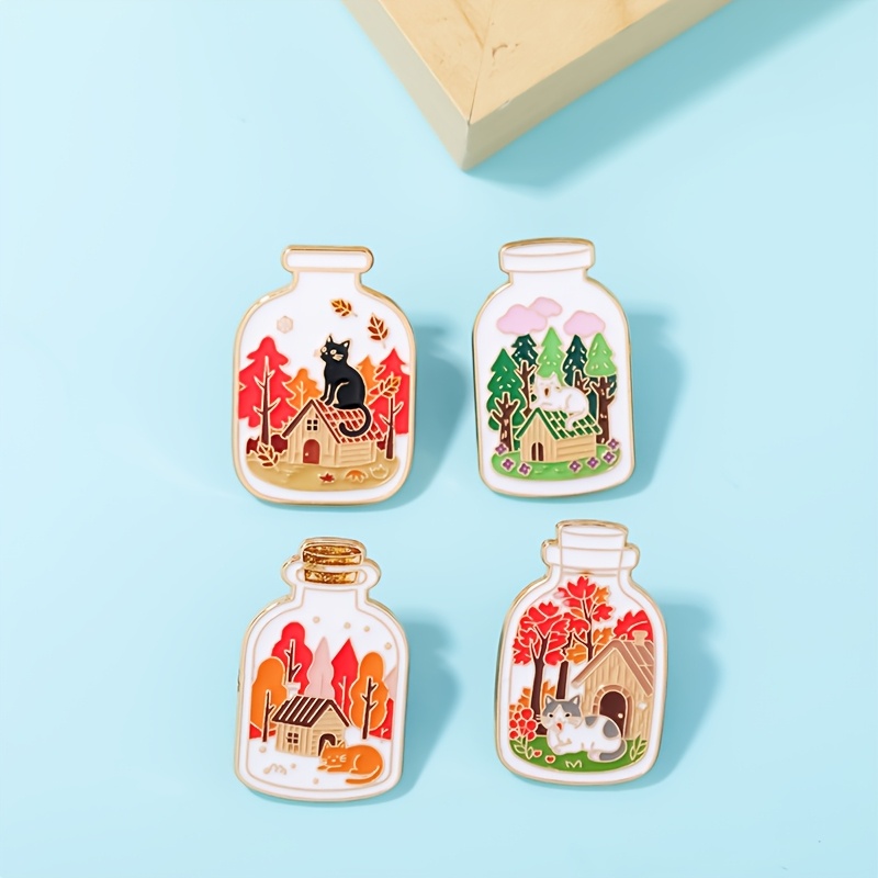 TEMU 4pcs Cabin Cat Drift Bottle Shaped Brooch, Alloy Oil-drop Clothing Accessory, Fun Brooch, Pin Badge, Hat Pin, Backpack Badge, Bag Charm