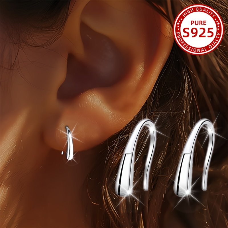 

1 Pair Elegant 925 Sterling Silver Hoop Earrings, Silver Plated, Lightweight 0.92g, For & Gift-, All Compatible