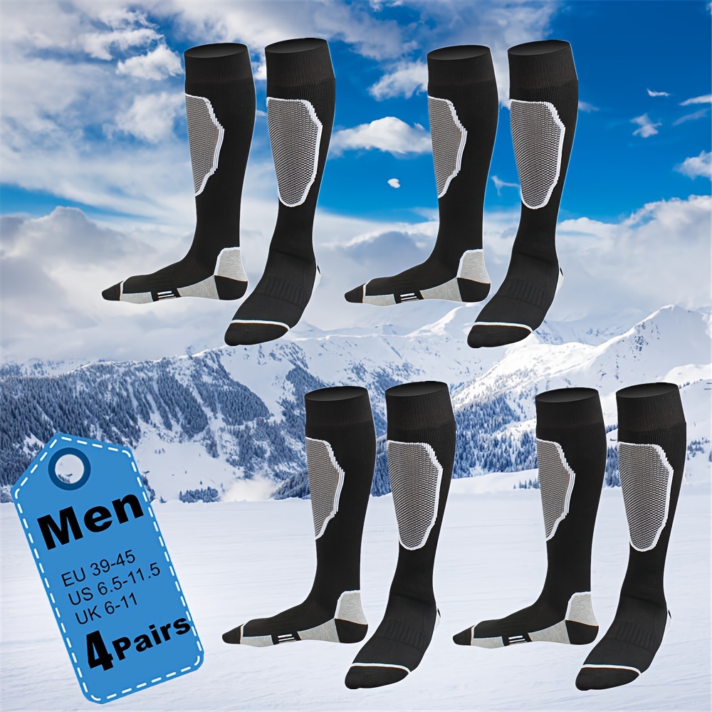 Image of (4 Pairs) Autumn Winter Men Women Knee-length Thick Warm Hiking Mountaineering Skiing Ice Skating Outdoor Sports Socks