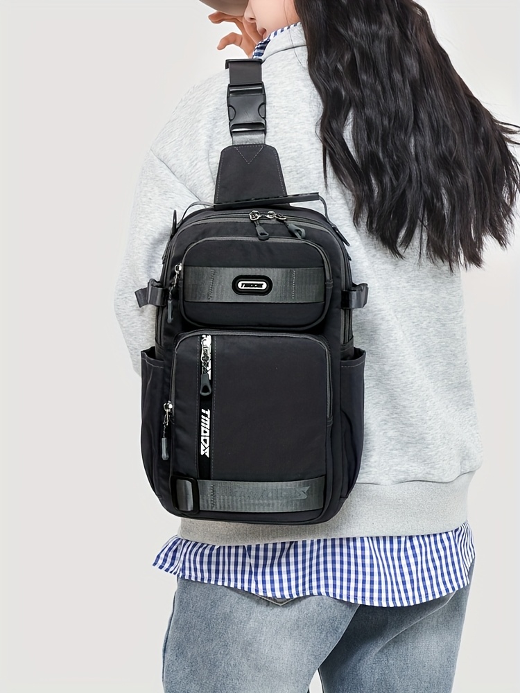 unisex chest backpack large capacity convertible crossbody handheld waist pack with multiple compartments padded shoulder straps waist clip for outdoor hiking gym travel durable casual outdoor bag 18 colors backpack for travel hiking essentials stylish outdoor gear secure zipper closure details 30