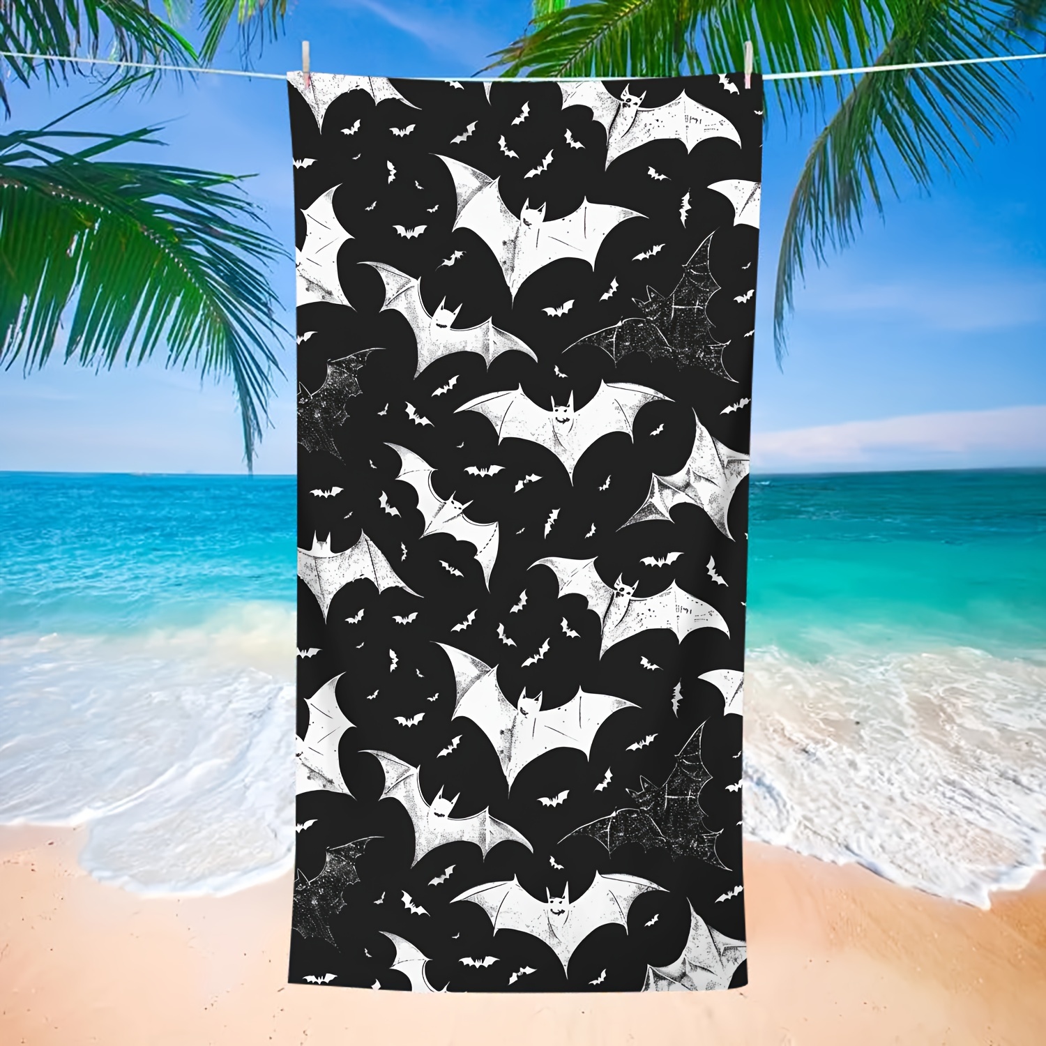 

Vintage Microfiber Beach Towel With Gothic Bat Pattern – Knit Fabric Quick-dry Towel For Fantasy, Soft Oblong Extra-large Towel For Beach And Pool, 250 Gsm Lightweight Absorbent Towel.